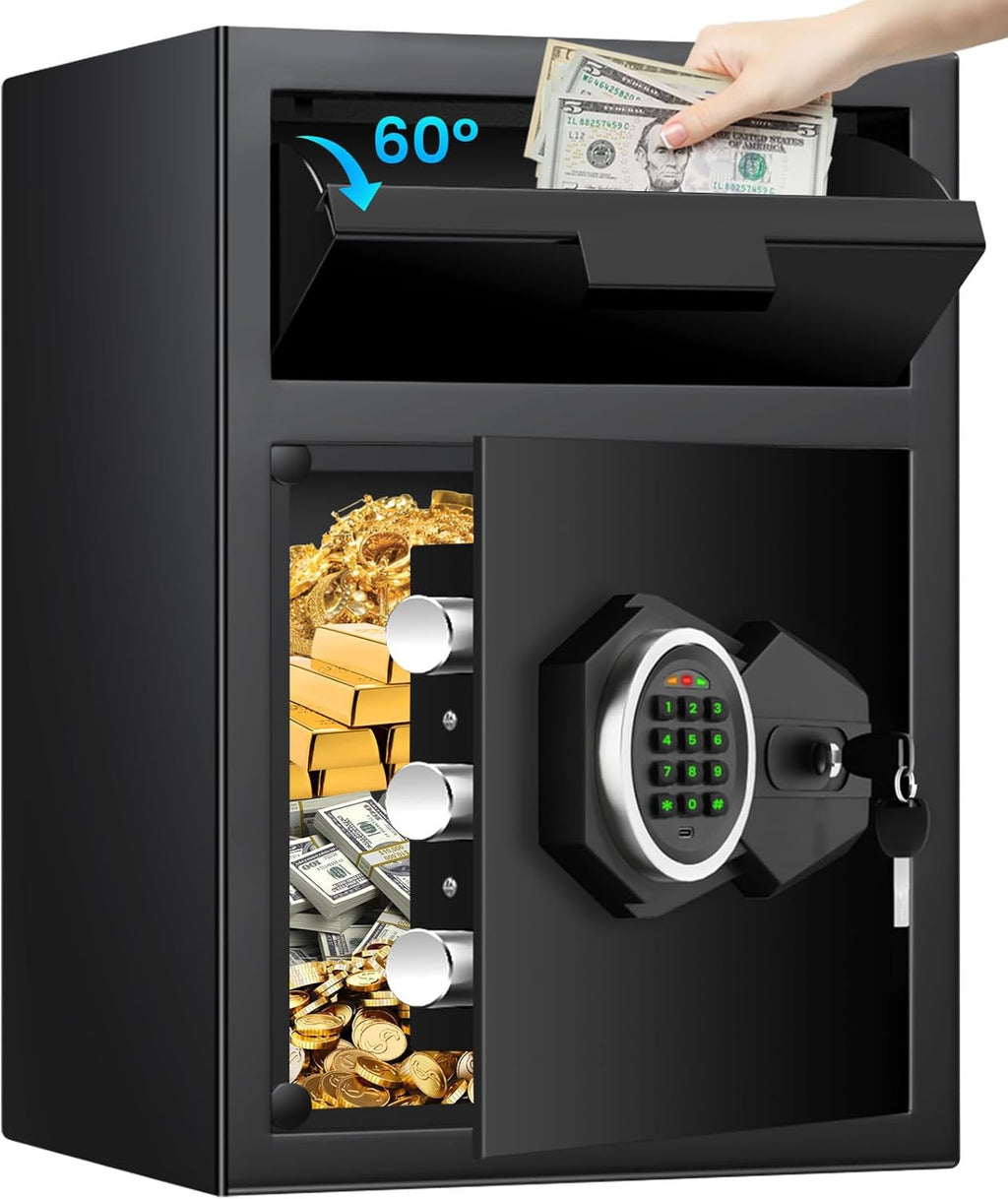 2.6 Cub Drop Safe for Business, Quick Place Safe with Drop Slot, Digital Backlit Combination Lock and Backup Key, Alarm & Mute System, Anti-Theft Money Deposit Safes for Cash Slip Business Office Home