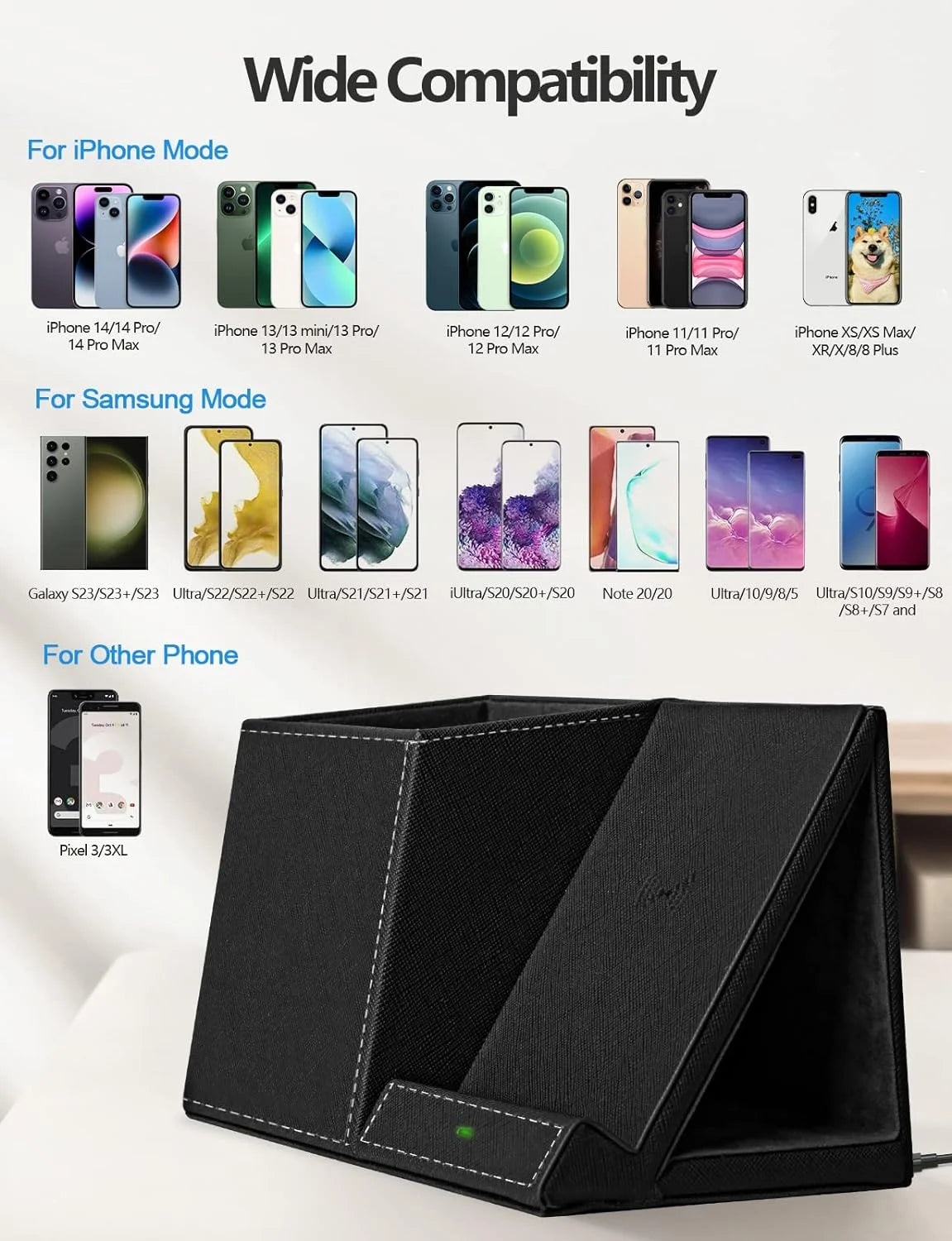 Desk Organizer with Wireless Charging for Iphone, PU Leather with Pencil Holder for Desk & Nightstand, 1 Pack